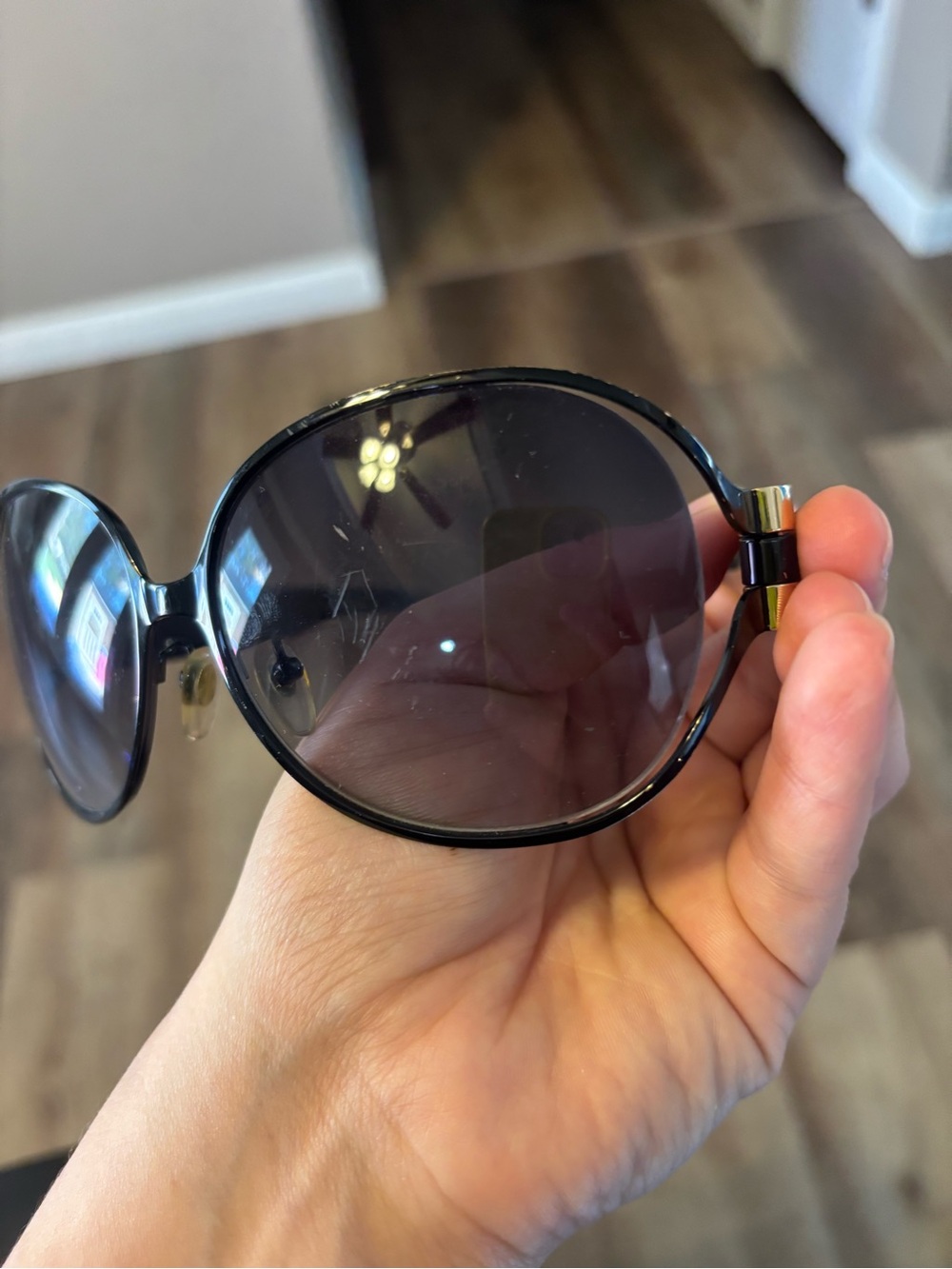 Yves Saint Laurent Black Sunglasses with Gold Accents - Picture 10 of 11